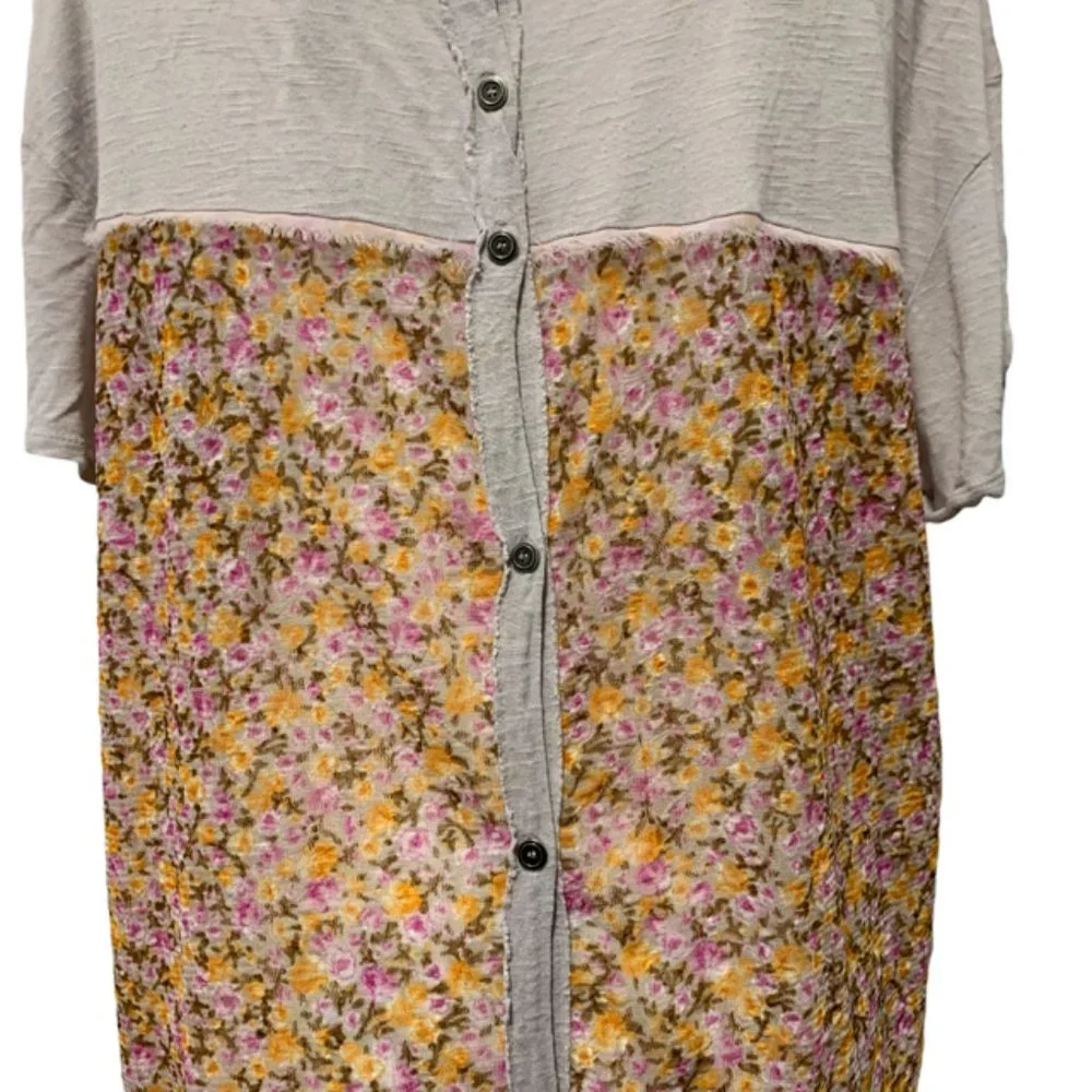 Free People Floral Lace Sheer High Low Button Back Top Large - Picture 6 of 7